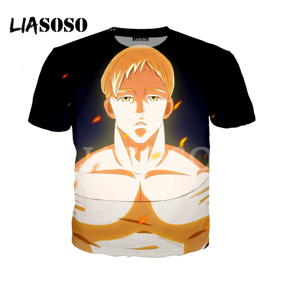 LIASOSO 2018 Женская и мужская футболка с 3D принтом из аниме The Seven Deadly Sins Escanor летняя