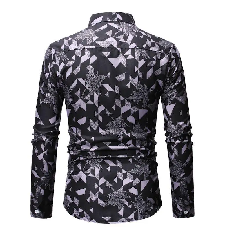 Гавайская рубашка с длинным рукавом Повседневная мужская одежда Slim fit Мужские