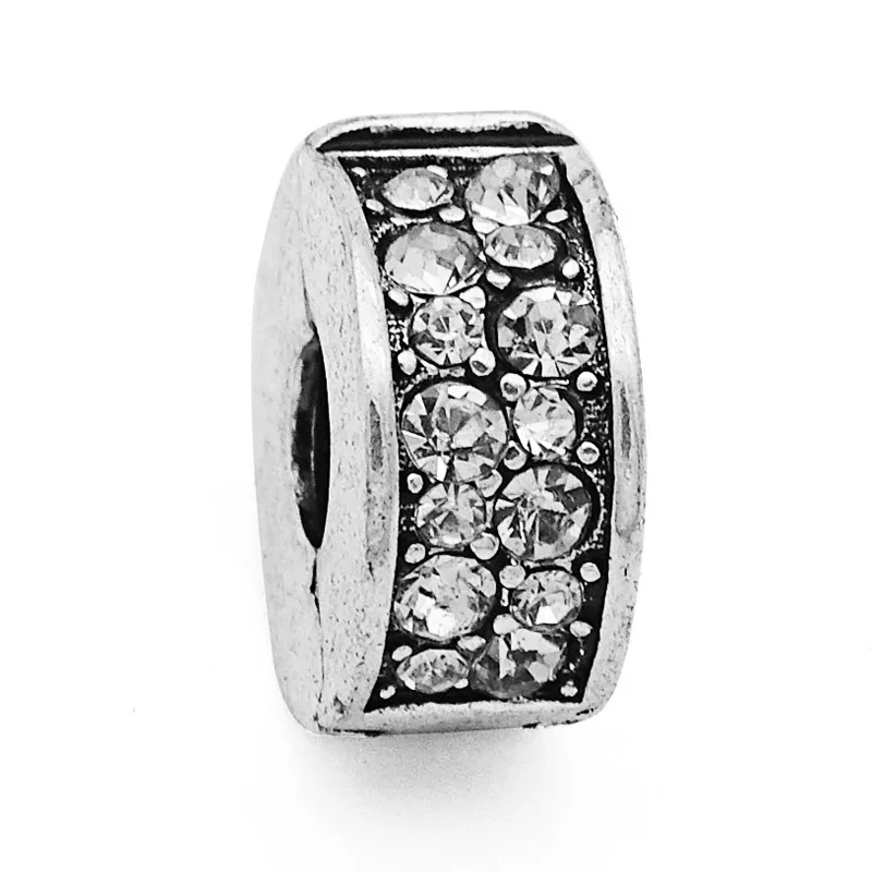 White Кристалл зажим Пробка шарик подходит Pandora талисманы Серебро 925 браслет брелок ювелирные изделия для женщин мужчин изготовление - Цвет: White