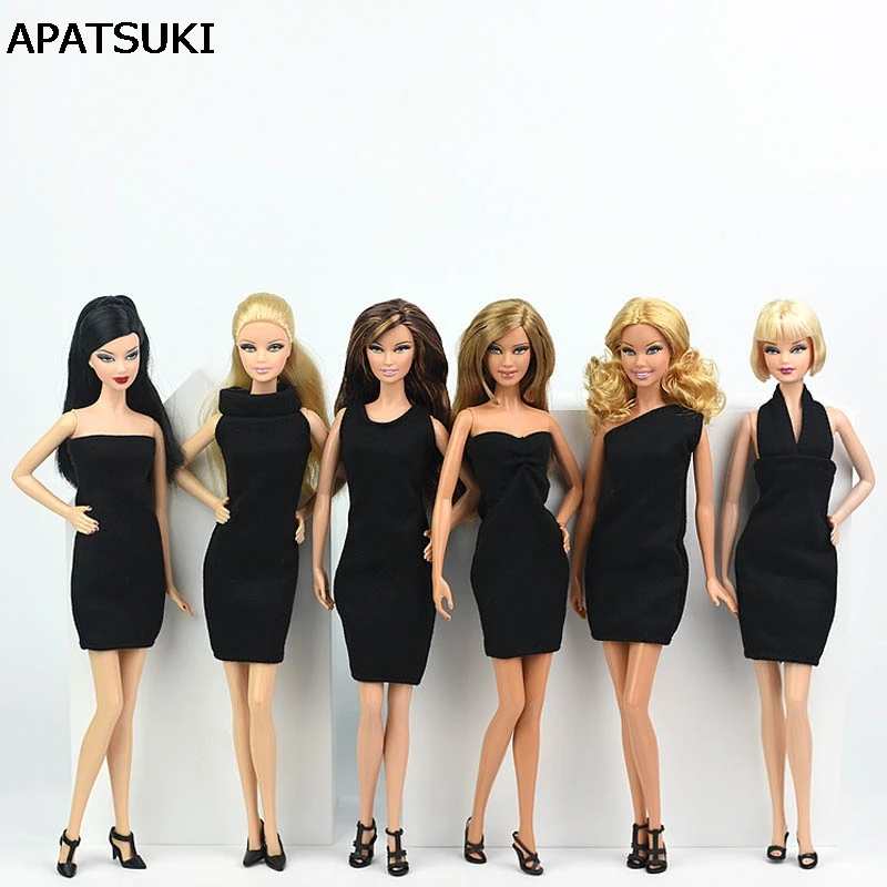 Черное маленькое платье для куклы Барби сексуальное цельное вечернее одежда