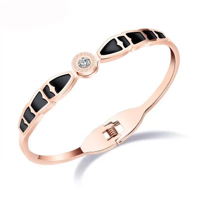 Мода зодиака эмаль черная змея браслет из розового золота греческий