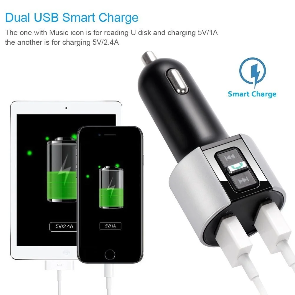 SRUIK Fm передатчик Bluetooth Автомобильный Mp3 плеер двойной USB беспроводной громкой