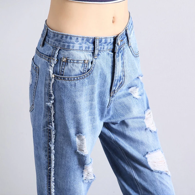 Женские рваные джинсы брюки свободные повседневные для мальчиков и девочек