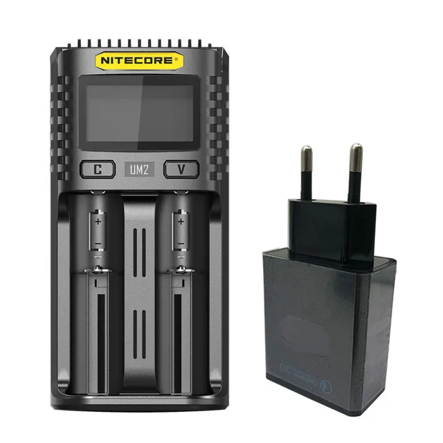 Nitecore UM4 UM2 USB QC зарядное устройство интеллектуальная схема глобальная страховка Li-Ion AA AAA 18650 21700 26650 - Цвет: UM2 with EU Plug