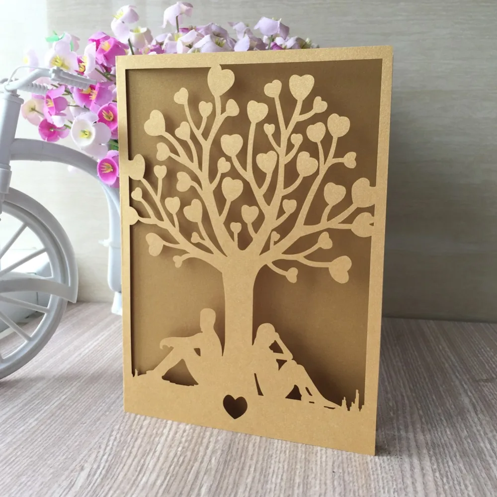 20 шт. шикарная бумага с лазерной резкой дерева пригласительная открытка на день