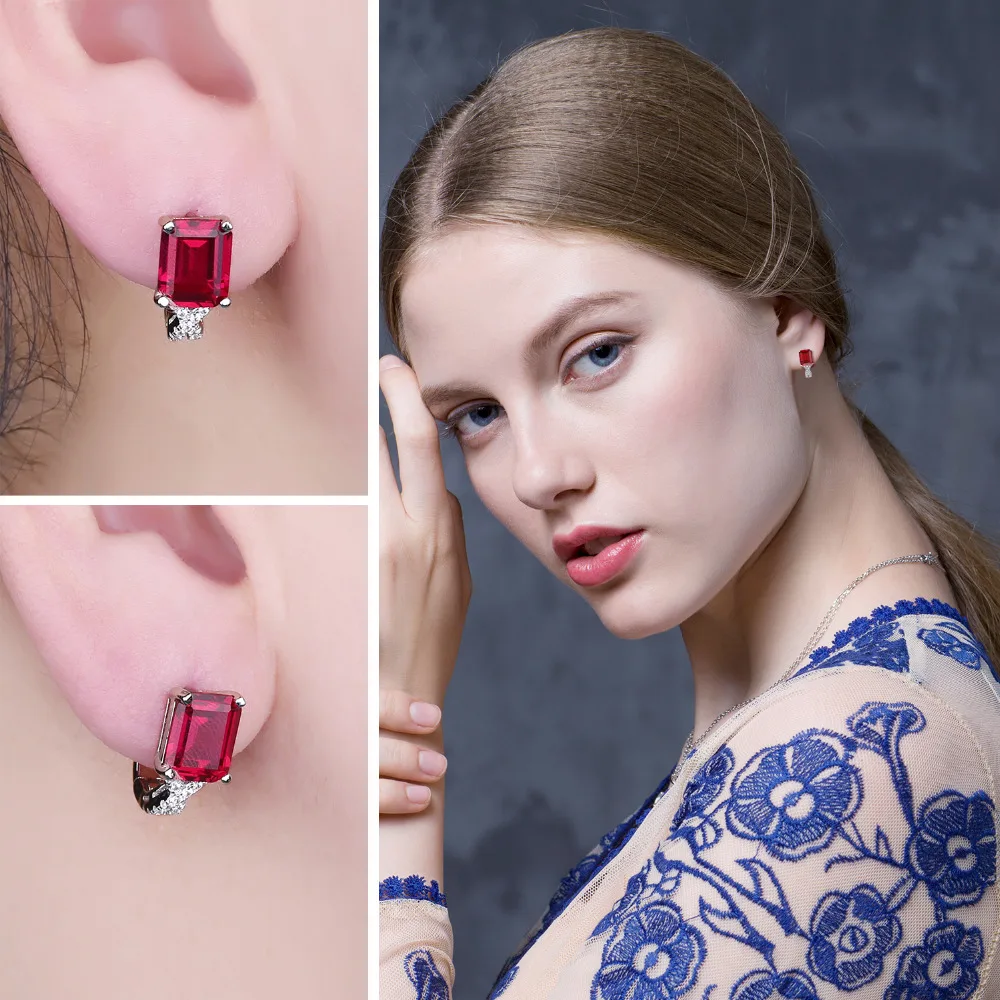 Jewelrypalace Изумрудный Cut 6ct создан красный рубин клип на Серьги стерлингового