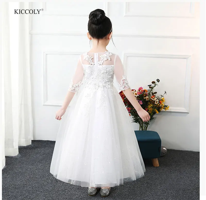 KICCOLY Summer Baby Girl White Christening Gowns Kids Tulle Wedding Dress Princess Hand Embroidery Party Tutu 3-14T | Детская одежда и