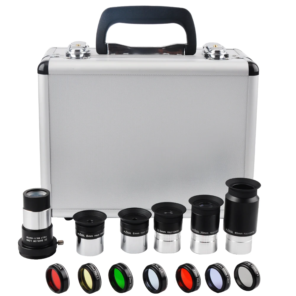 

Astronomical Telescope Accessory Kit, 6mm/8mm/12.5mm/20mm/40mm/Plossl Eyepiece, 2X Barlow lens, Seven colors planetary filters