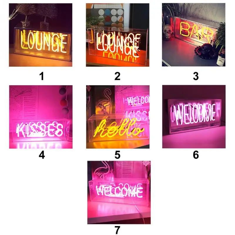 Desktop Neon Lamp Lounge Welcome Bar Hello Kisses yellow/pink light Indoor club bedroom wedding decor Neon Lights US Plug lamp
