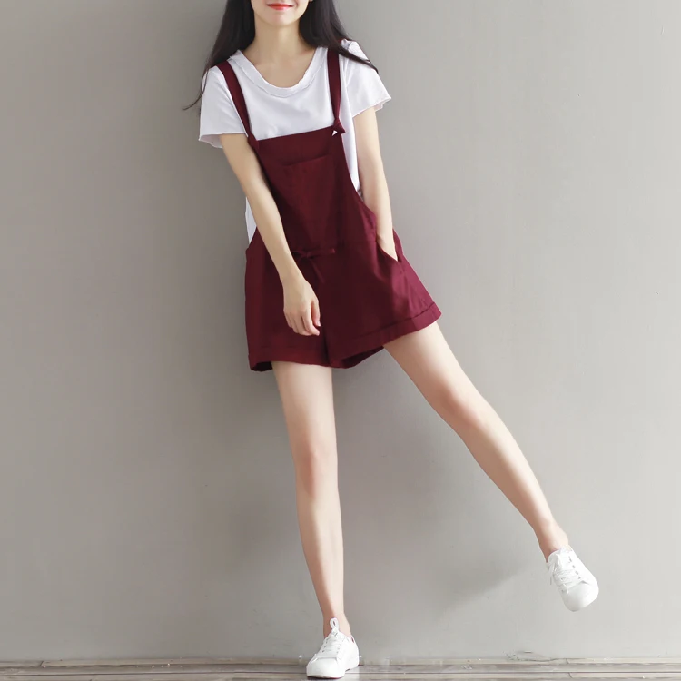 Осень 2016 женские хлопковые и льняные повседневные шорты на бретельках свободные