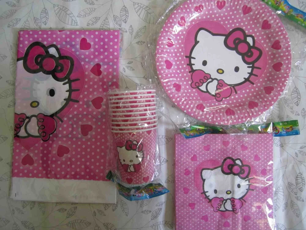 61 шт./лот набор одноразовой посуды с рисунком Hello Kitty для вечеринки и на день