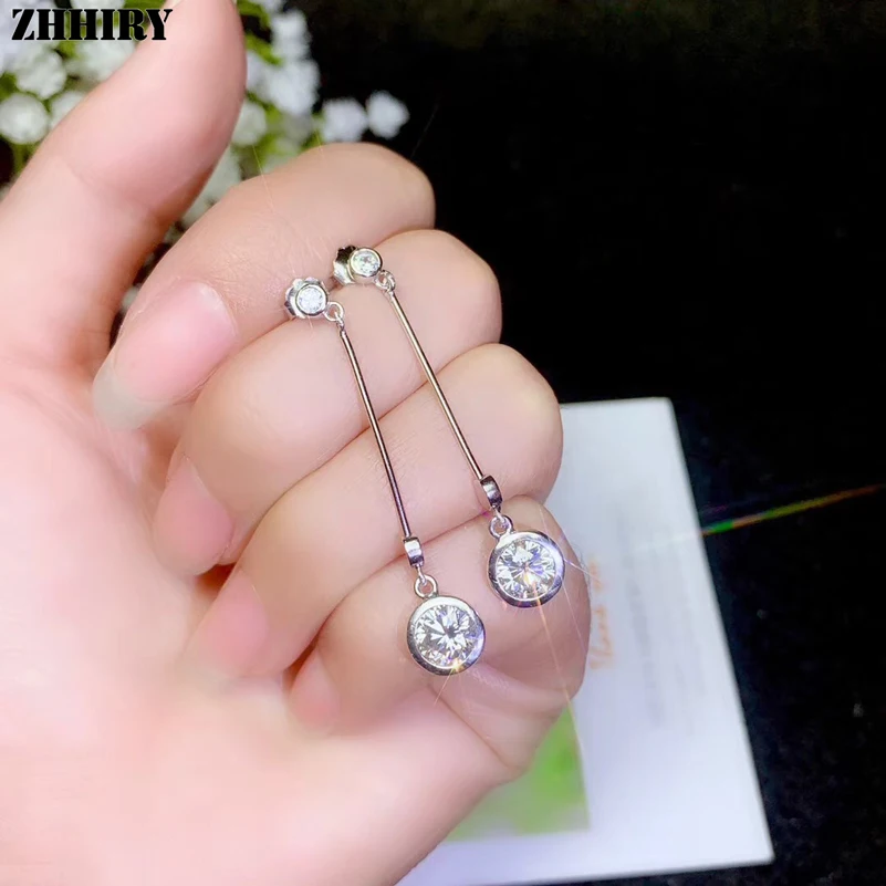 ZHHIRY настоящий Муассанит 925 пробы серебряные серьги для женщин Висячие серьги 2ct D VVS1 драгоценный камень с сертификатом ювелирные изделия