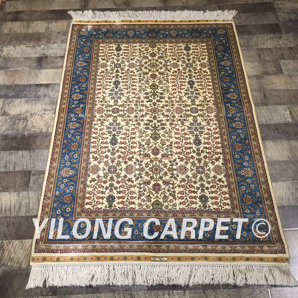 Yilong 3 дюймовый x 4 5 &quotручной работы ковер из персианского шелка (QZT17A3x4.5)|silk carpet|beige