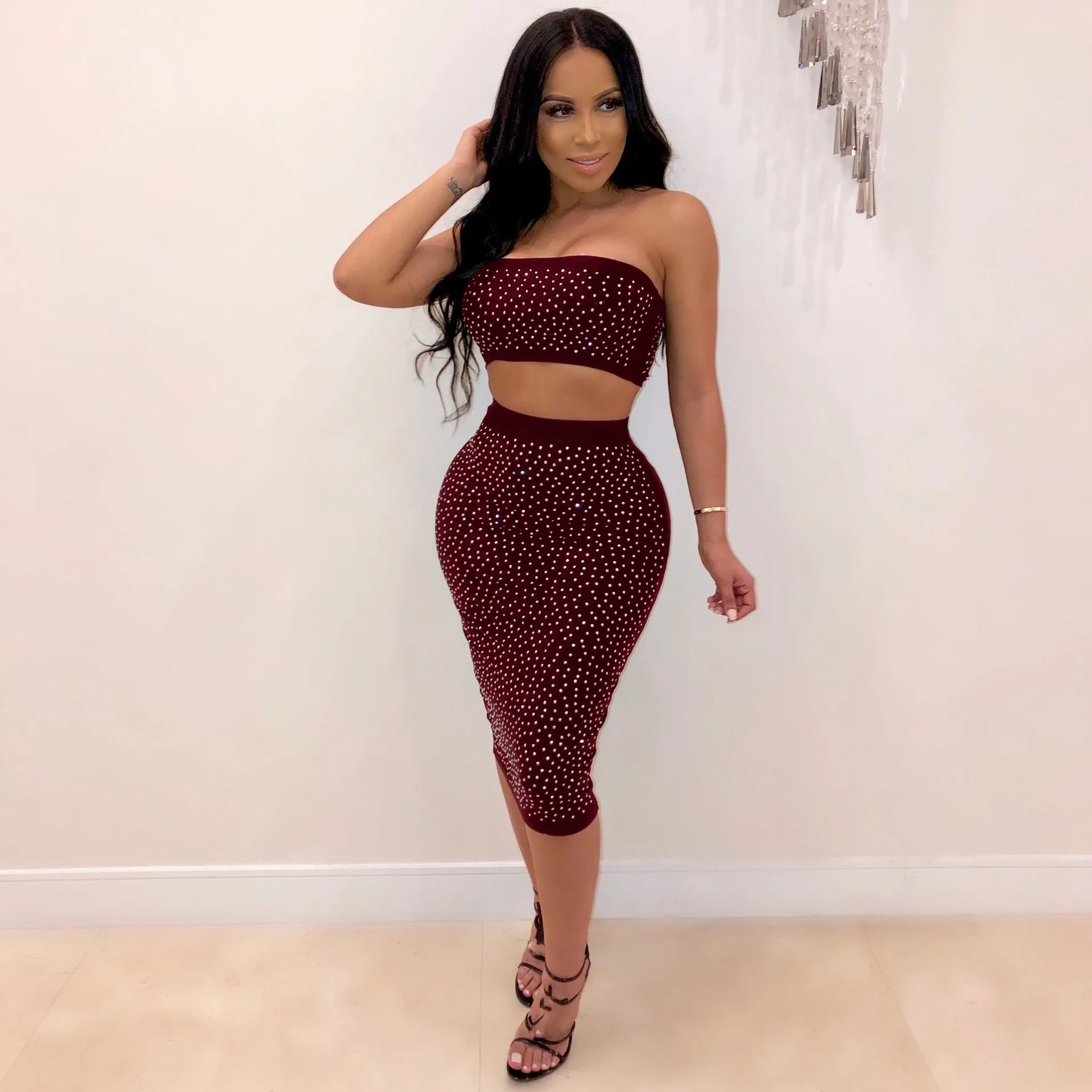 Блестящий Женский комплект 2 шт. спортивный костюм без бретелек укороченный топ и