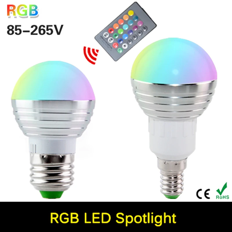 Vacamm LED RGB ночник E27 E14 с регулируемой яркостью лампы 85-265 в прожектор волшебное