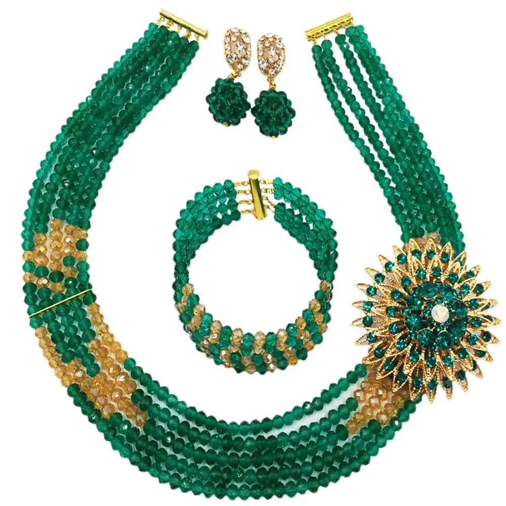Модное бирюзовое зеленое Золотое многослойное нигерийское свадебное ожерелье