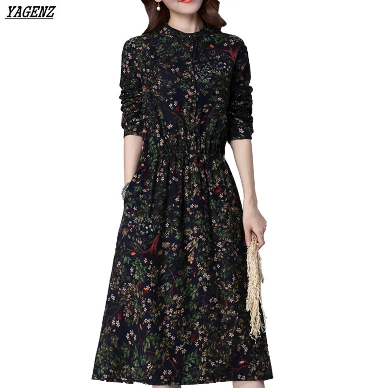 Женское платье с длинным рукавом в стиле ретро|autumn women dress|women dresscotton dress |