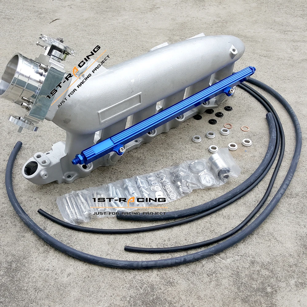 Впускной коллектор из литого алюминия с голубой топливной рейкой для Nissan R33 R34 RB25 |