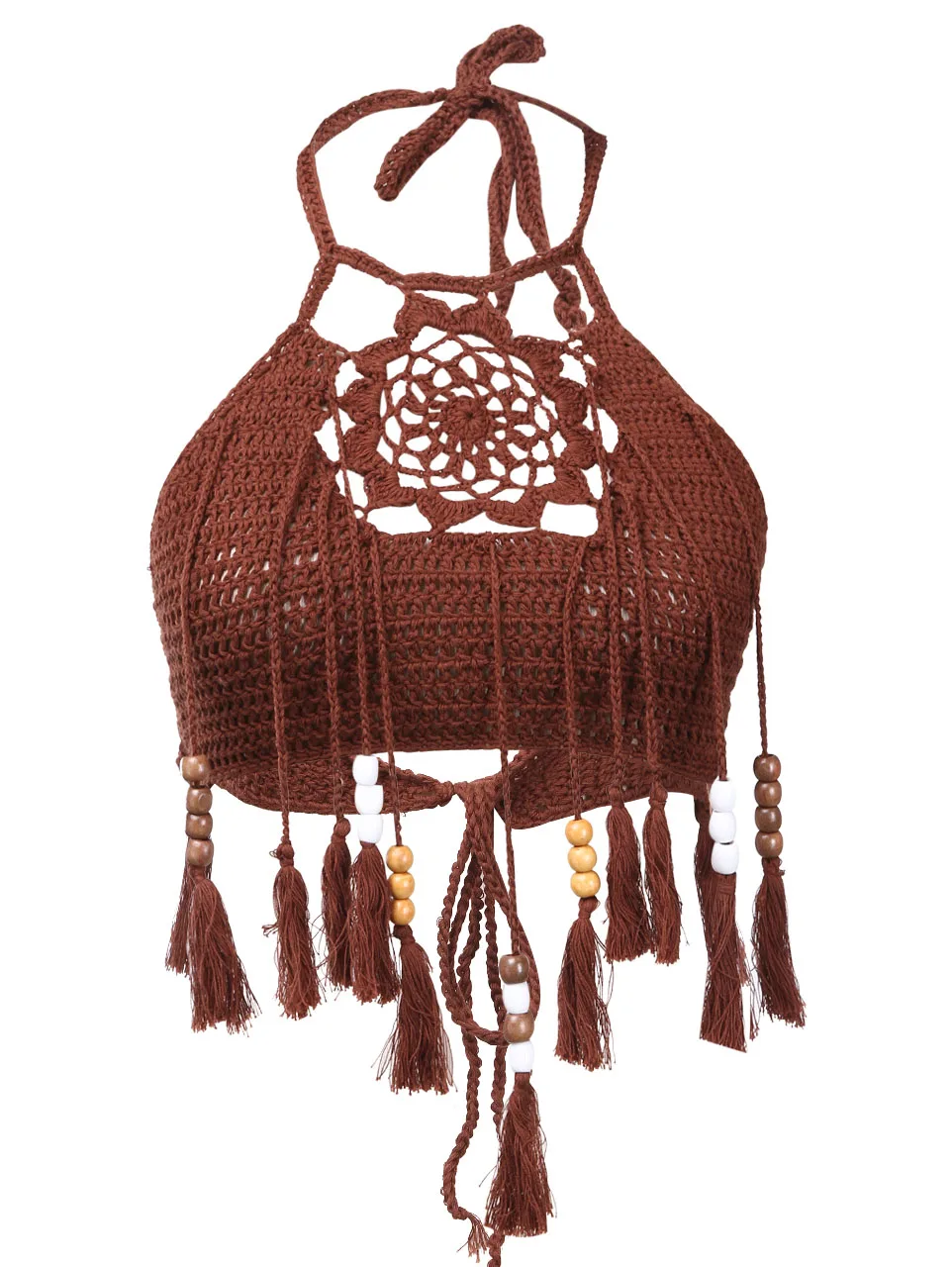 

4 Colors Women Crochet Bra Lace Knit Bra Beach Bikini Halter Cami Tank Crop Top Cover-Ups