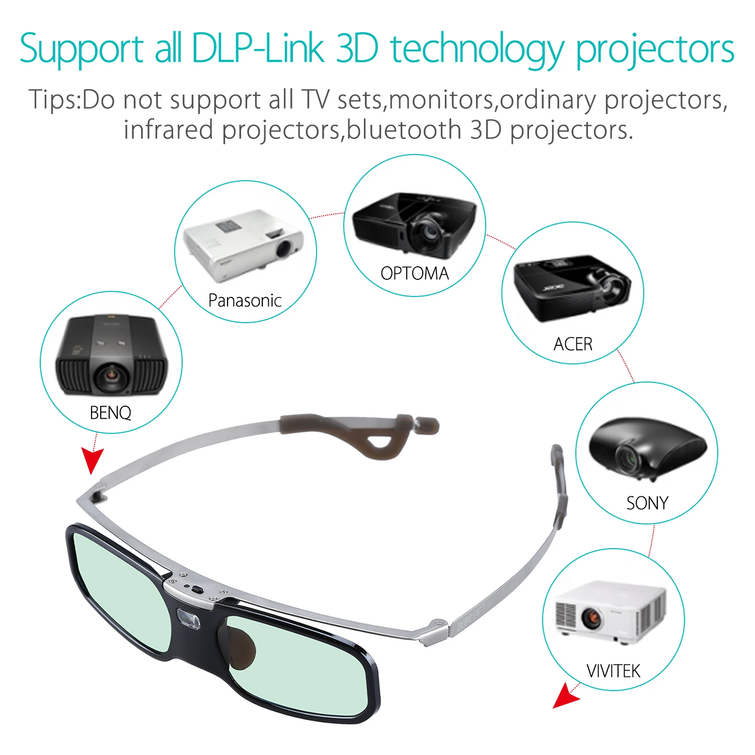 3d очки BOBLOV с перезаряжаемым активным затвором для Panasonic Samsung Optoma Sharp BenQ DLP Link