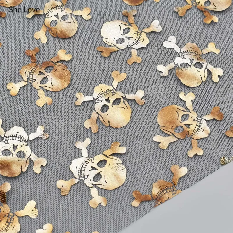Сетчатая ткань с принтом She Love Skull украшение сделай сам для Хэллоуина Швейные