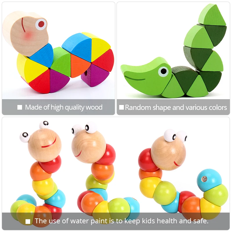 Colorful Wooden Worm Puzzles Kids Learning Educational Didactic Baby Development Toys Fingers Game for Children Montessori Gift