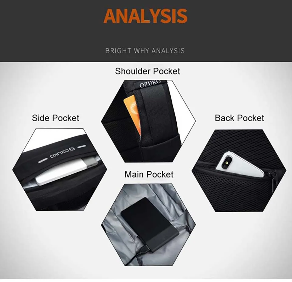 OZUKO 9223 многофункциональная сумка на ремне, Мужская Противоугонная сумка с замком, мужская сумка через плечо, короткая походная водонепроницаемая сумка через плечо для мужчин