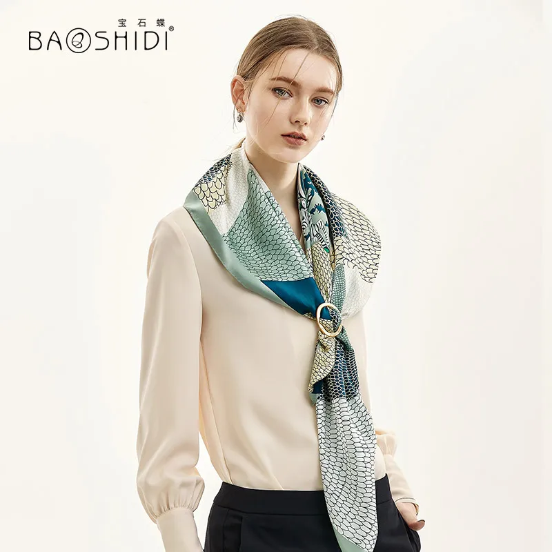 [BAOSHIDI] Новое поступление, роскошный брендовый дизайн, натуральный атласный Шелковый квадратный шарф для женщин, элегантный женский хиджаб шарф