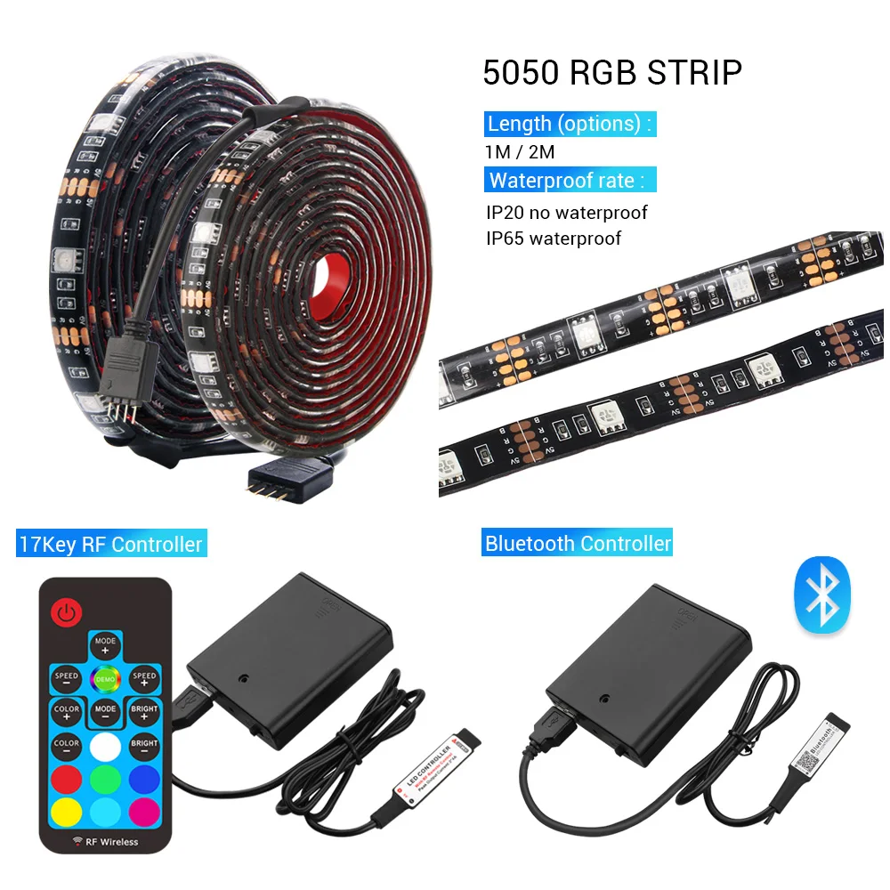 Светодиодная лента RGB 5 в с питанием от аккумулятора светодиодная полоса USB и Bluetooth