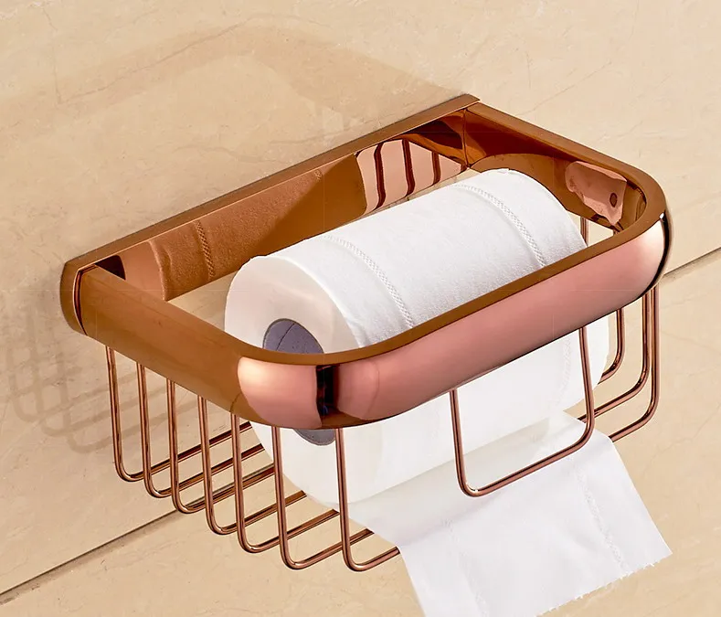 

Luxury Rose Gold Brass Square Wall Mounted Bathroom Toilet Paper Roll Basket Holder Bathroom Accessory mba536