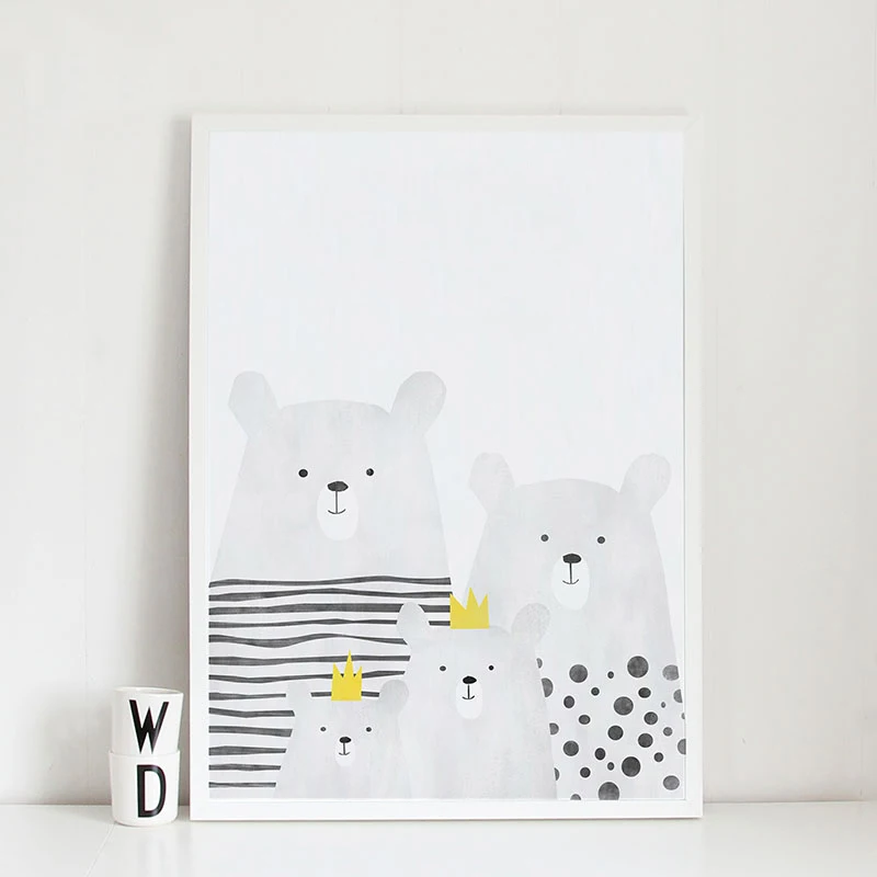 Family of Bears a Nordic decorative painting canvas children bedroom creative murals cartoon gift No Frame | Дом и сад
