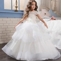 2019 short sleeves lace flower girl dresses 3d floral beaded layered ruffles floor length gilrs pageant party dresses