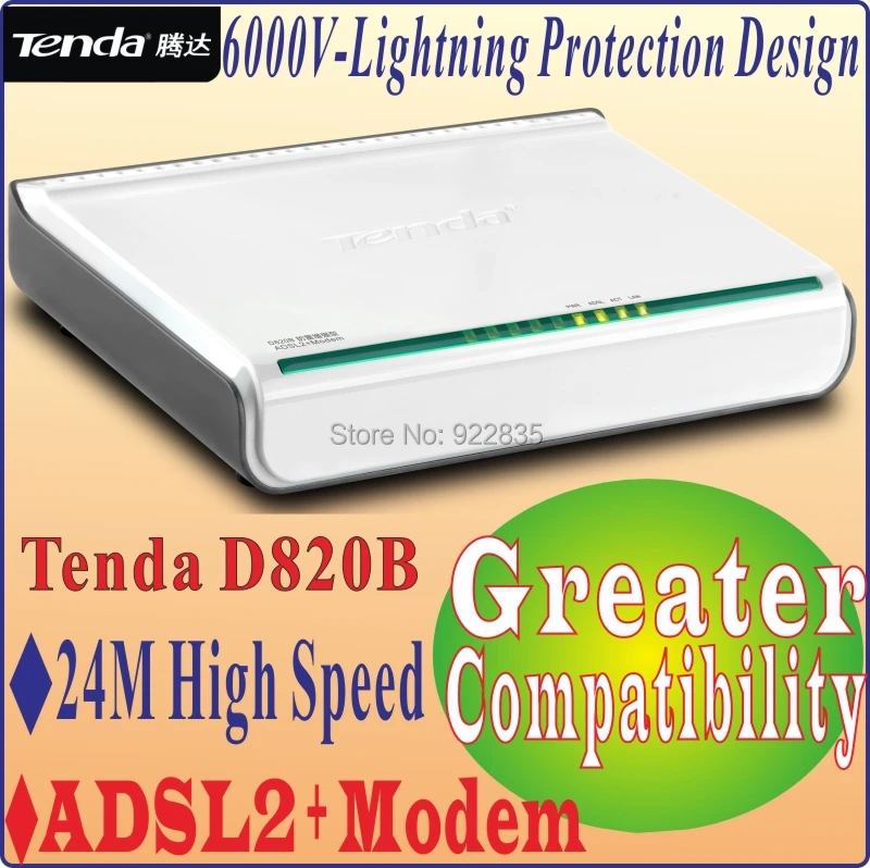 Высокоскоростной DSL Интернет модем Tenda D820B ADSL 2 + с 1 портовым переключателем ethernet