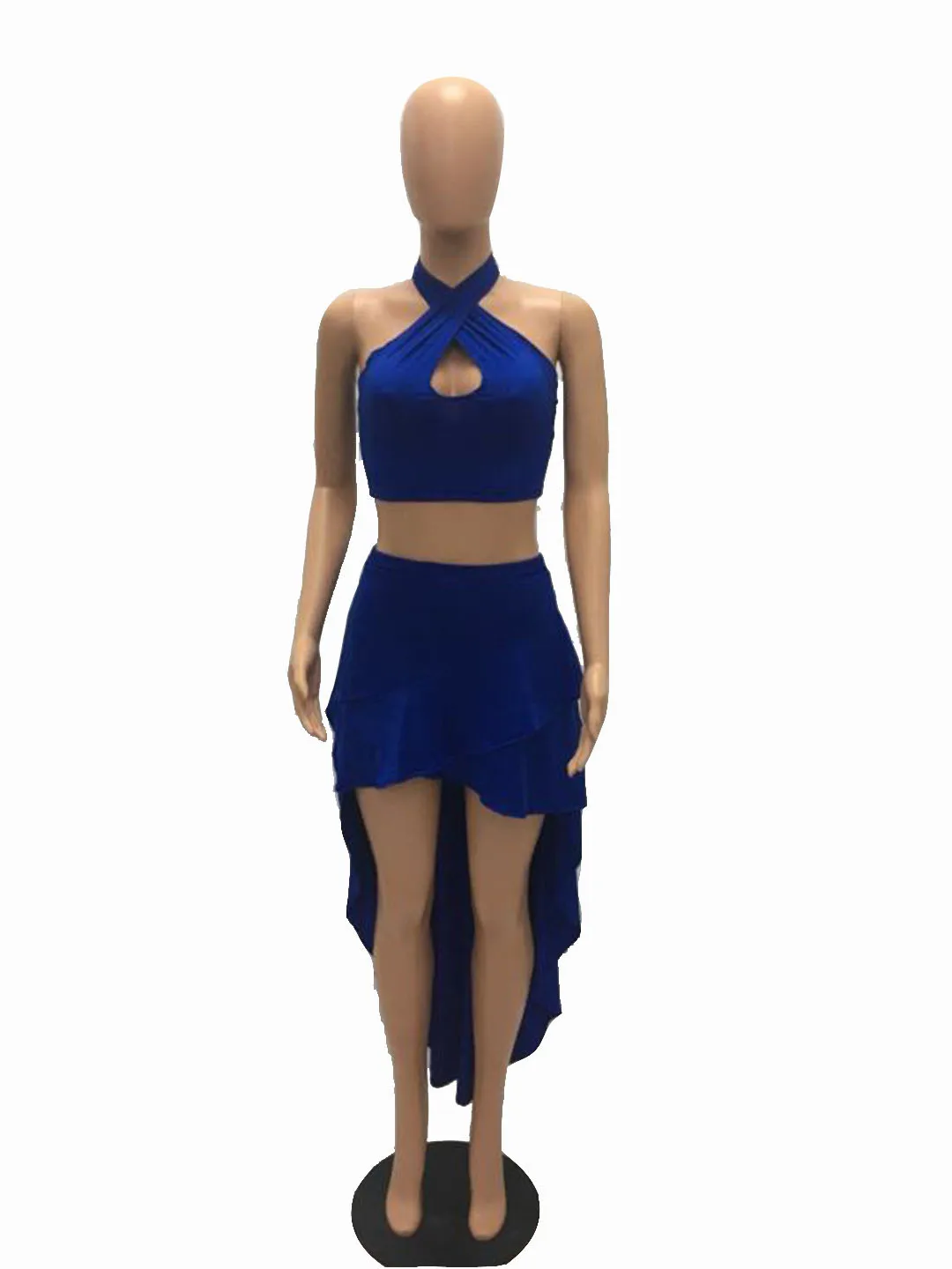 IMYSEN Dress Suit Women Two Piece Set Solid White Blue Halter Backless Top Dresses Suits 2PCS | Женская одежда