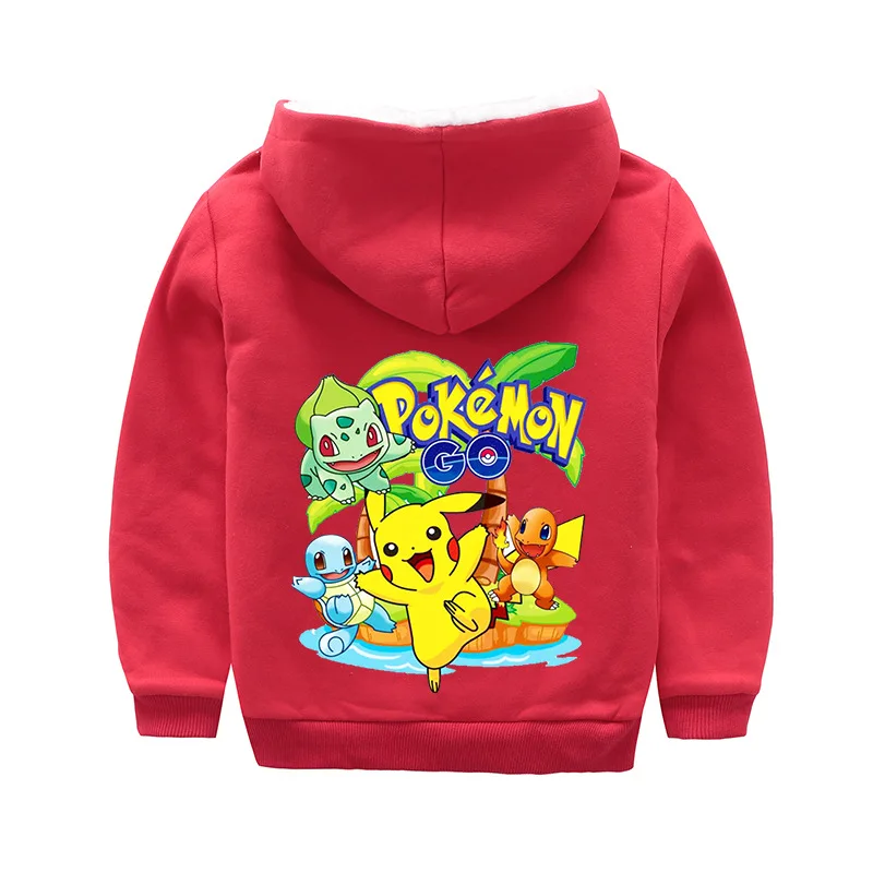 Z& Y/От 2 до 14 лет, зимние толстовки с капюшоном pokemon go Детская куртка на молнии с шерстяной подкладкой, пальто для мальчиков утепленная верхняя одежда с капюшоном и мехом для маленьких девочек, Пикачу