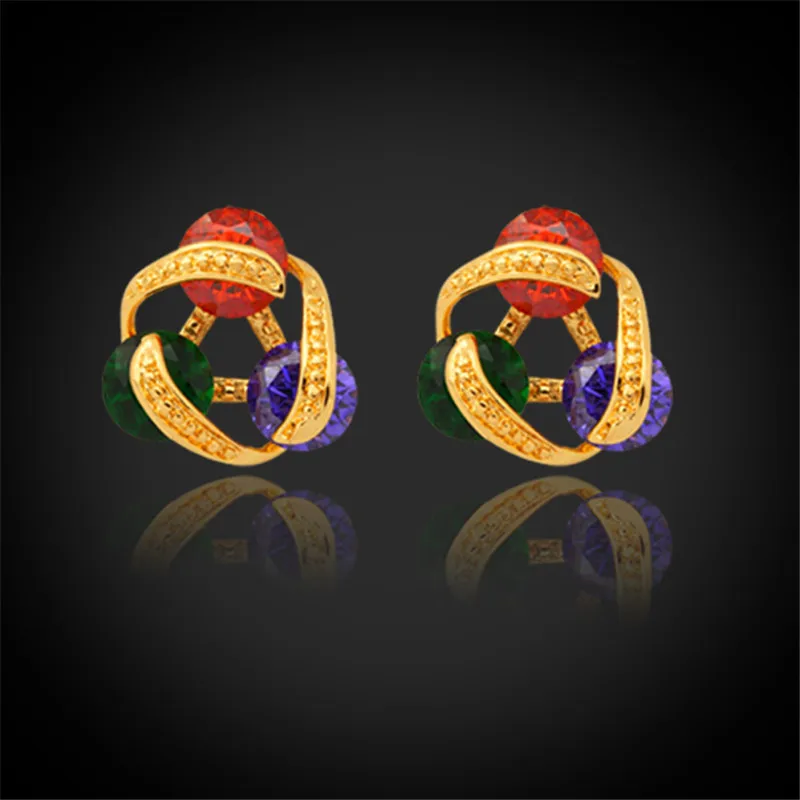 

Women Studs Earrings Pendients Fashion Jewelry Gold Color Cubic Zircon Stone Earrings Jewelry For Women Wholesale MGC E255