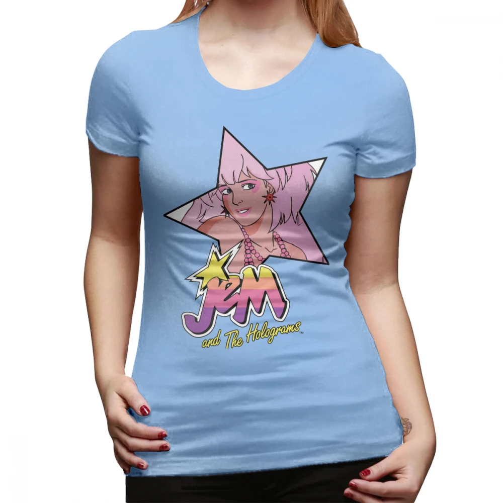 Футболка с изображением клубники Jem And The Holograms Star Kawaii футболка Мода 100 хлопчатобумажная женская футболка белые женские футболка - Цвет: Небесно-голубой