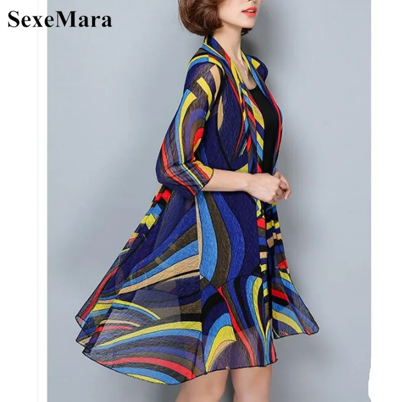 SexeMara, новинка, летняя женская блузка, повседневная, красная, длинная, шифон, кимоно, кардиган, Feminino, длинный рукав, плюс, пляжный кардиган