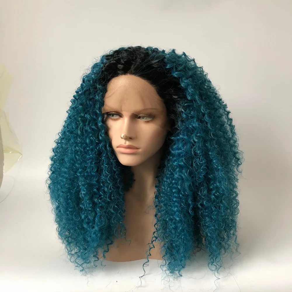 MRWIG настоящие волосы свободная часть 1b # Омбре смешанные синие короткие темные