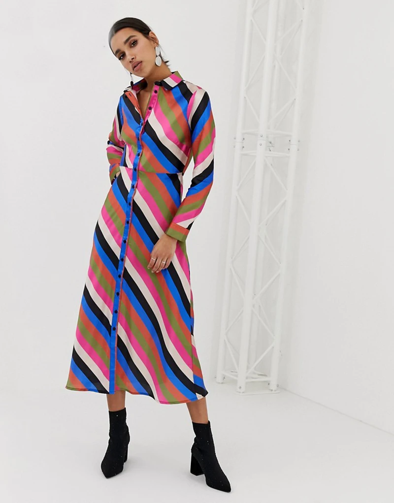 2019 za весеннее женское платье с принтом свободное цветное Полосатое Платье es vestidos