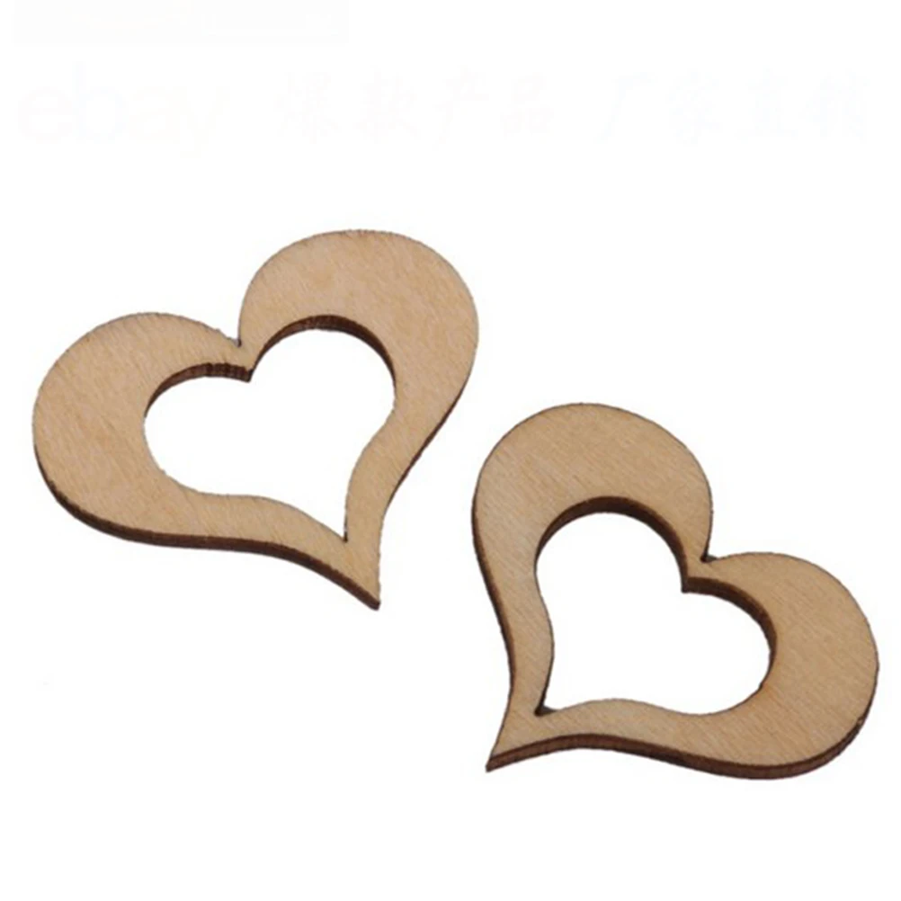 50pcs Laser Cut Heart Shaped Natural Wood Hanging Ornament Wedding Decorations Happy Birthday Party Kids Baby Shower Favors | Дом и сад