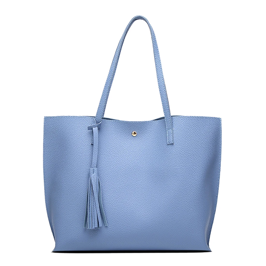 

Jelly Color Large Capacity Handbag Tassels School Tote Casual Travel Shopping Shoulder Bag For Women Gift Soft Day Bag Blue Pink