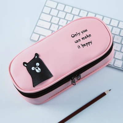 bear happy pink Простой чехол для карандашей, черный и белый, модная сумка для карандашей, для школы, для мальчика, рождественский подарок, чехол для девочки, ручка, органайзер, ластик, сумка - Цвет: bear happy pink