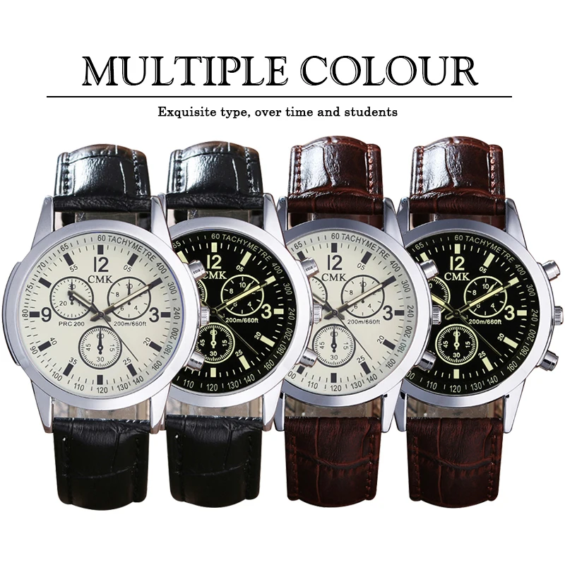 Модные мужские часы Роскошный кожаный ремешок Спортивные Наручные Часы
