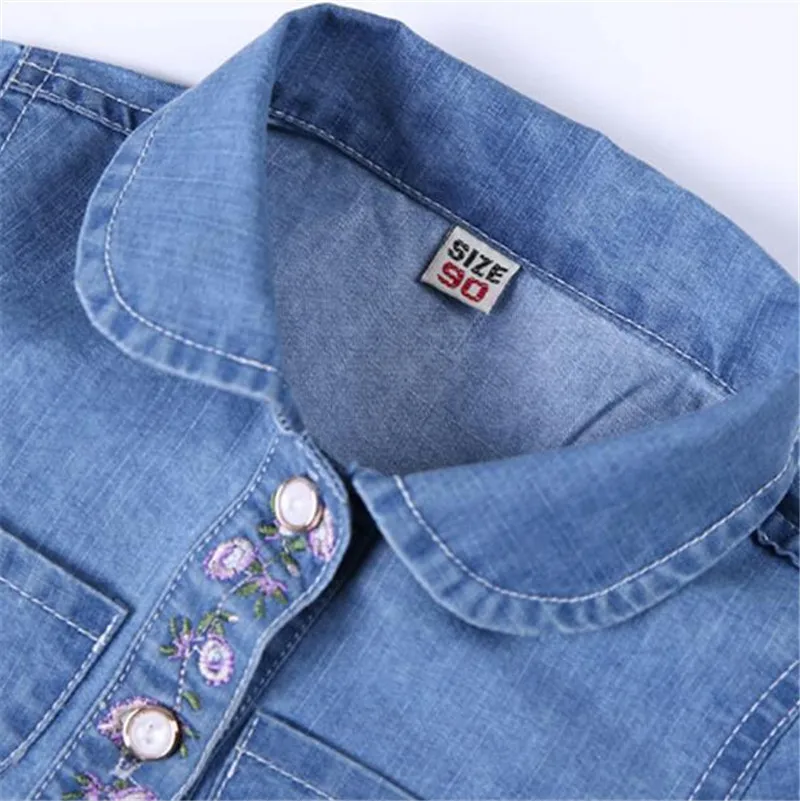 Weoneit Kids Girls Shirts Spring Autumn Children Embroidery Floral Denim Blue Shirt Long Sleeve Blouses Kids Girls Clothes