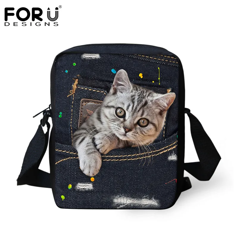Женские сумки мессенджеры FORUDESIGNS с милыми животными кошками роскошная маленькая