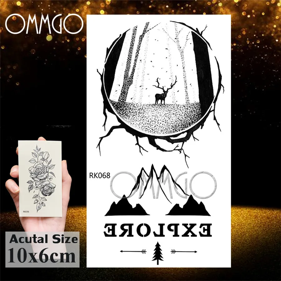 Геометрические круглые лоси OMMGO Временные татуировки наклейка олень лес черная