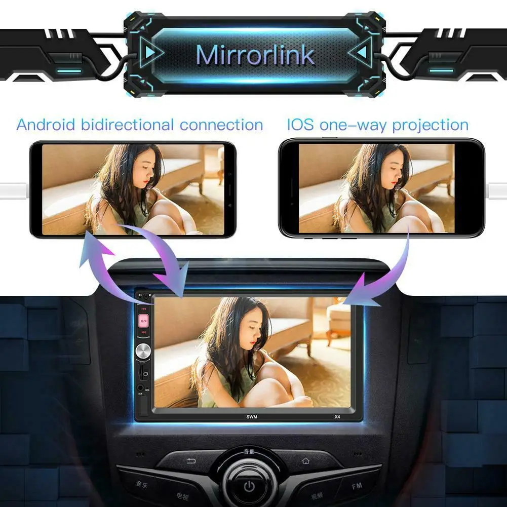 7-дюймовый автомобильный стереопроигрыватель MP5 USB AUX HD Bluetooth Mirror Link с сенсорным
