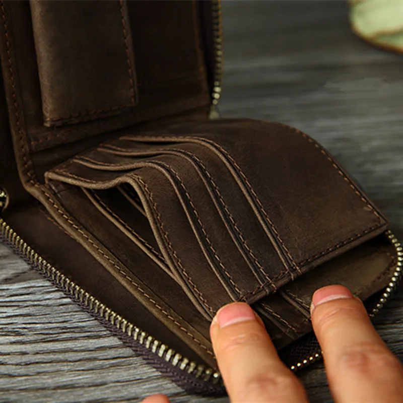 Винтажный Мужской кошелек из натуральной воловьей кожи на молнии | Багаж и сумки