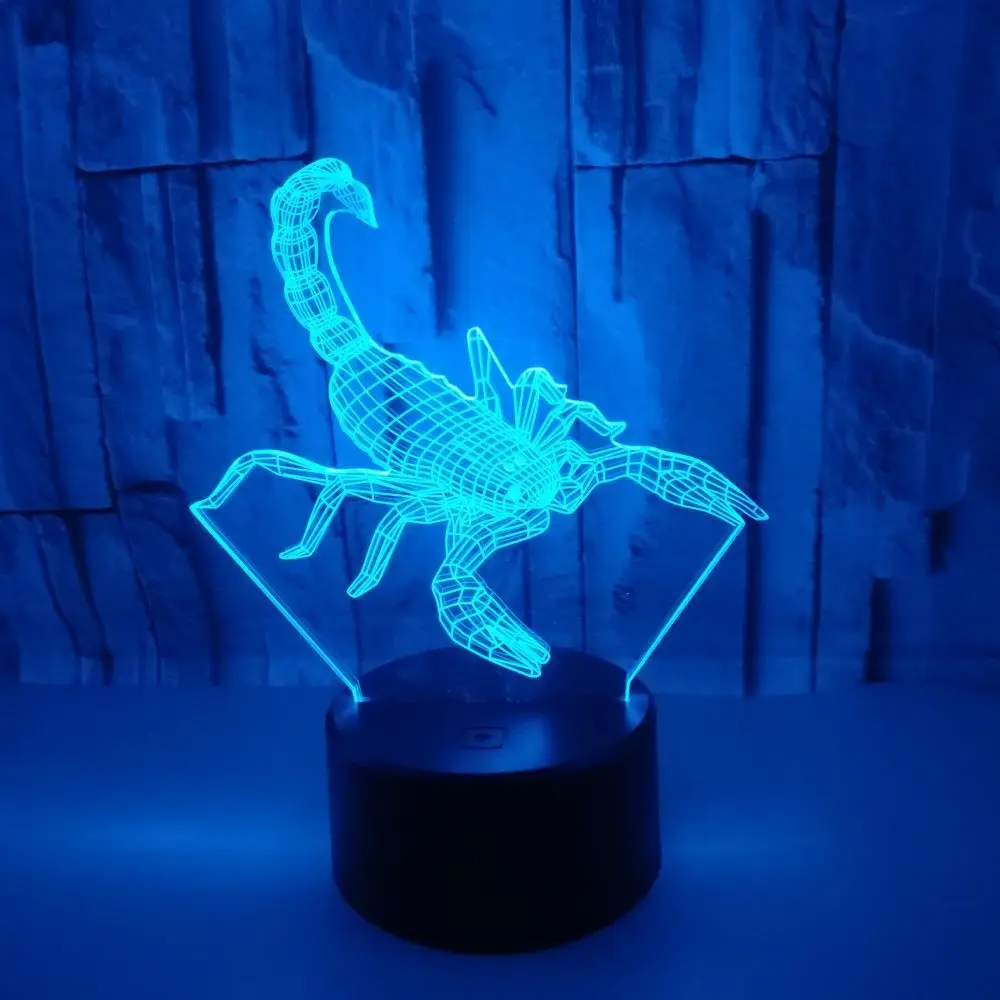 Скорпион 3D 7 цветов лампа визуальные светодиодные ночники для детей сенсорный Usb